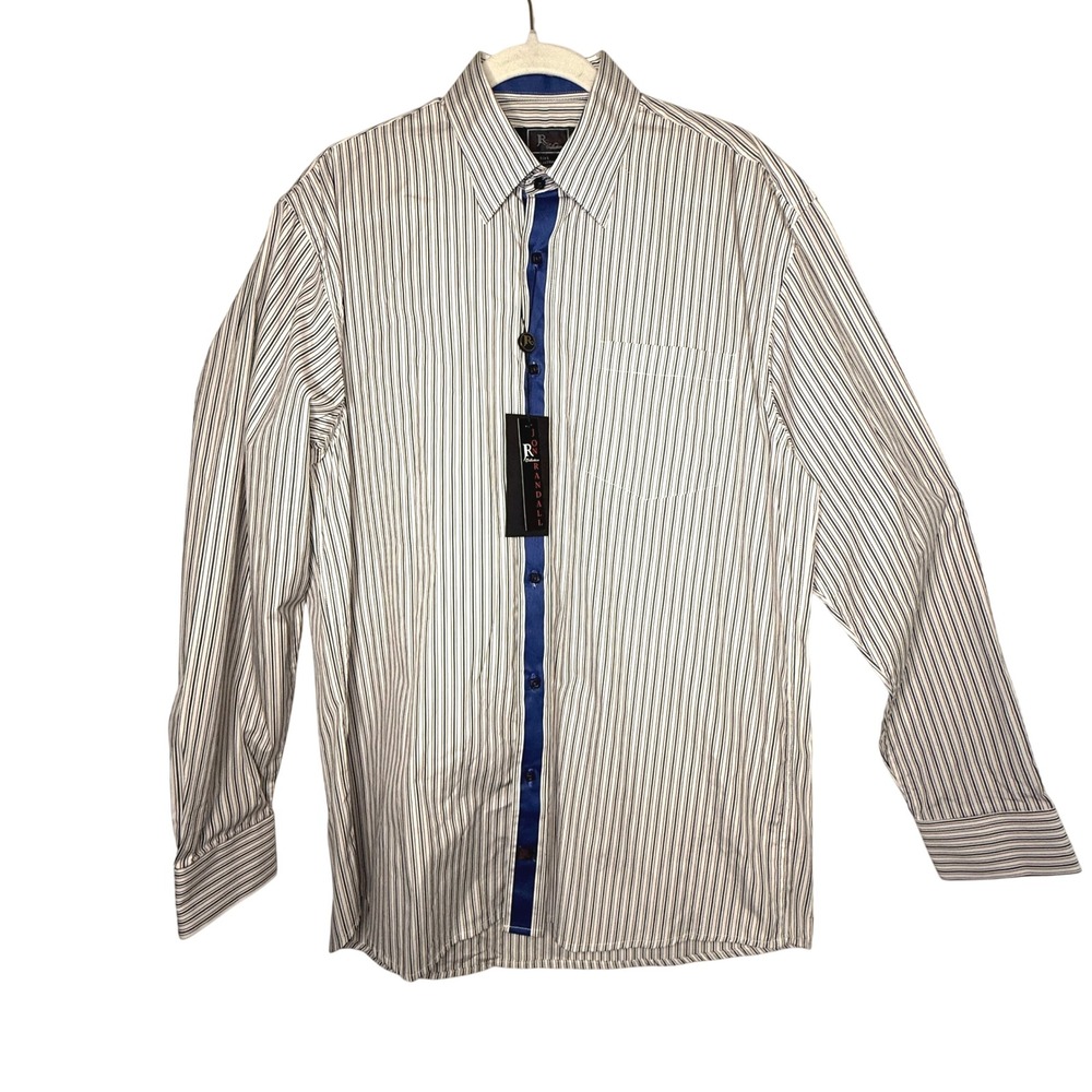 Jon Randall Collection Mens L Striped Cotton Shirt NWT Blue White Contrast Trim